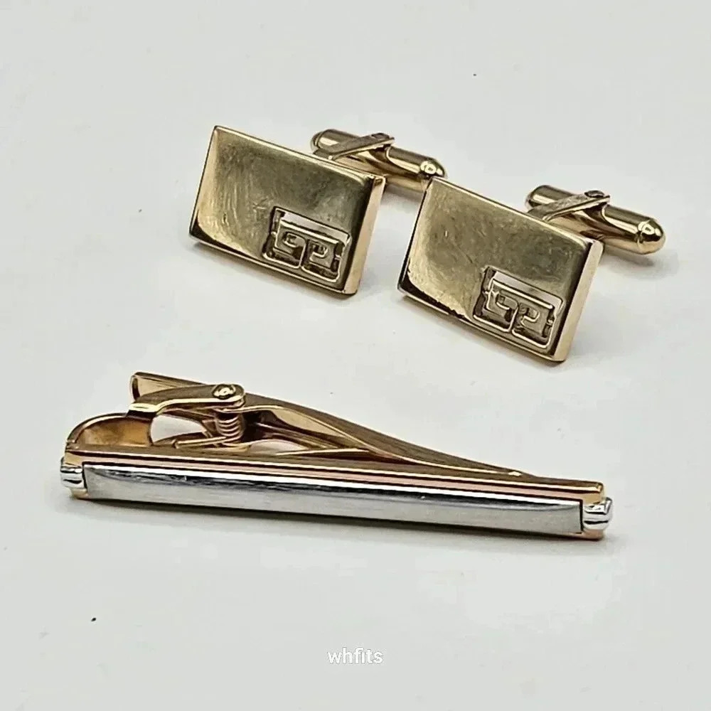 Givenchy Gold Tone Cufflinks and Tie Bar Set